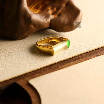 Myanmar a-grade high ice jade saddle ring thick gold