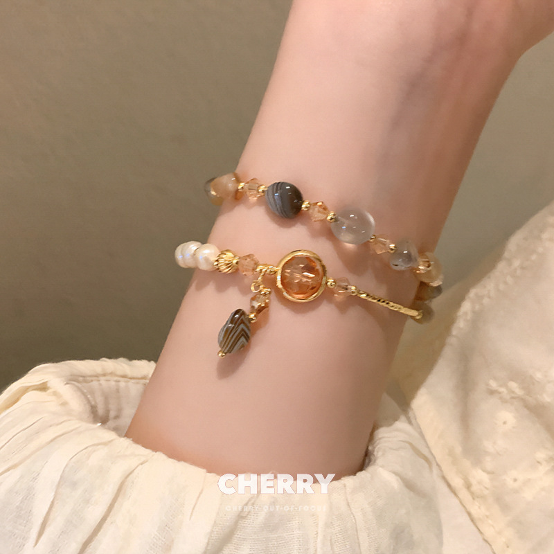 Color-Blocked Double-Layered Beaded Resin Bracelet for Women, Niche Design, Exquisite Bracelet, 2024 New Style Jewelry