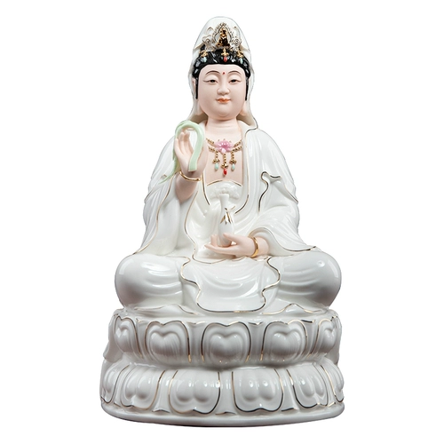 Dai Yutang Ceramics Guanyin Bodhisattva Семья Будда поклоняется чистям бутылочной улыбки Золотая статуя гуанши аудиовизуальное сидение
