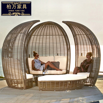 Outdoor rattan bed outdoor hotel resort hot spring swimming pool round sofa outdoor high-end leisure big round bed