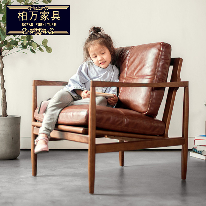 Sloth sofa Living room Small family Type modern minimalist light luxury New Chinese net red solid wood genuine leather single sofa