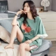 Đồ ngủ nữ mùa hè cotton tinh khiết mỏng ngắn tay phong cách phương tây 2020 mới hợp thời trang băng lụa mùa hè hai mảnh phục vụ tại nhà - Giống cái