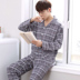 Pyjama nam mùa xuân và mùa thu bông trung niên tăng có thể mặc quần áo dài tay mens hai mảnh quần áo mùa đông nhà. 