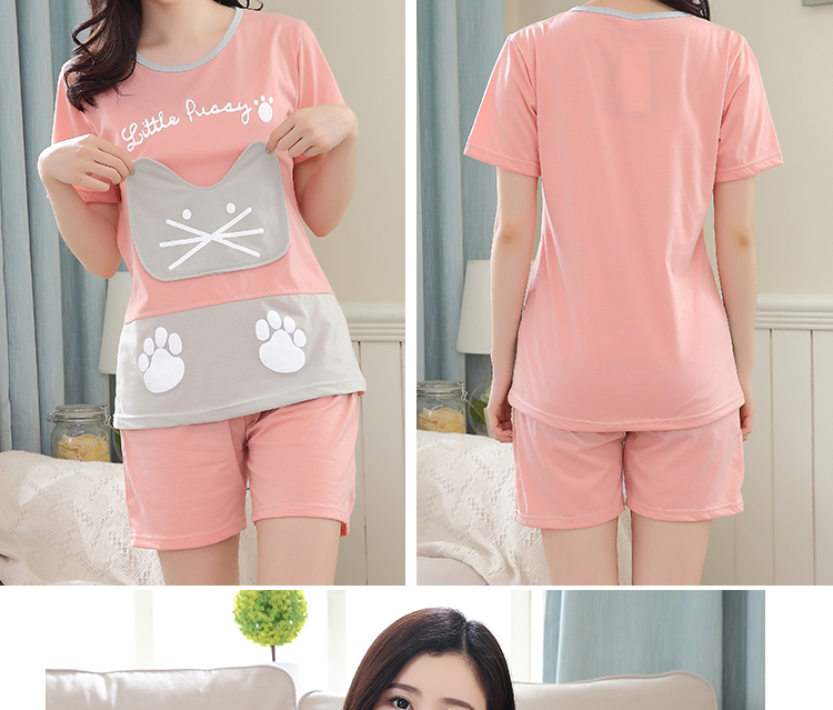 Bộ đồ ngủ ngắn tay cho bé gái mùa hè cotton hai mảnh phù hợp với sinh viên Hàn Quốc tươi rói bên ngoài mặc dịch vụ mặc nhà bộ thể thao nữ mùa đông