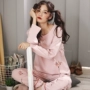 Bộ đồ ngủ nữ bằng vải cotton mùa xuân và mùa thu dài tay phiên bản Hàn Quốc của bộ đồ hai mảnh công chúa Fengyue có thể mặc bên ngoài dịch vụ gia đình đồ bộ mặc nhà cao cấp hàn quốc