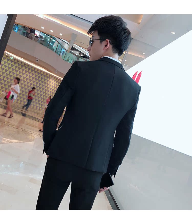 2018 mới thời trang phù hợp với nhỏ phù hợp với nam mỏng phù hợp với hộp đêm Hàn Quốc nhà tạo mẫu tóc chàng trai nhỏ phù hợp với hai bộ thủy triều quần kaki