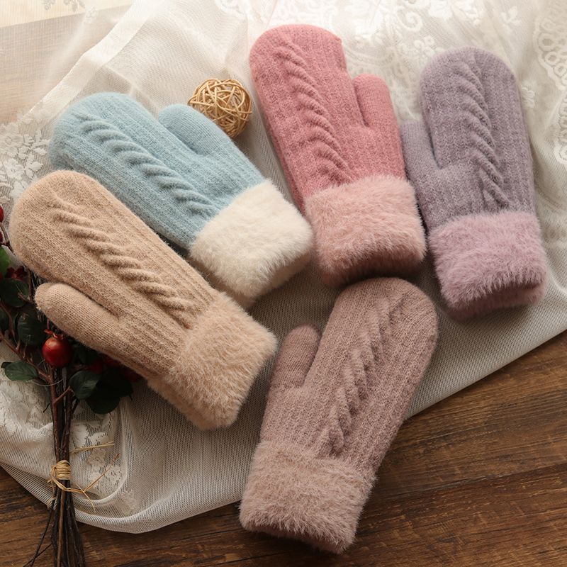 Collage hand guard cover winter thickened anti-chill warm plush double layer touch screen bag pointer woven glove female winter Korean version-Taobao