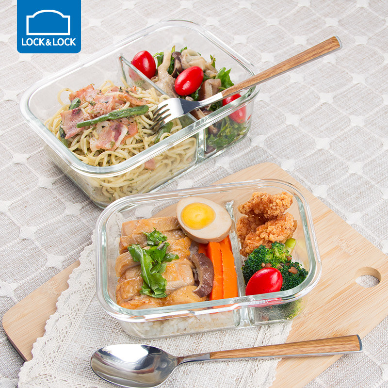 Music buckle music buckle glass lunch box separation of microwave heat resistant rectangular refreshing box seal anti-leakage fruit boxed box