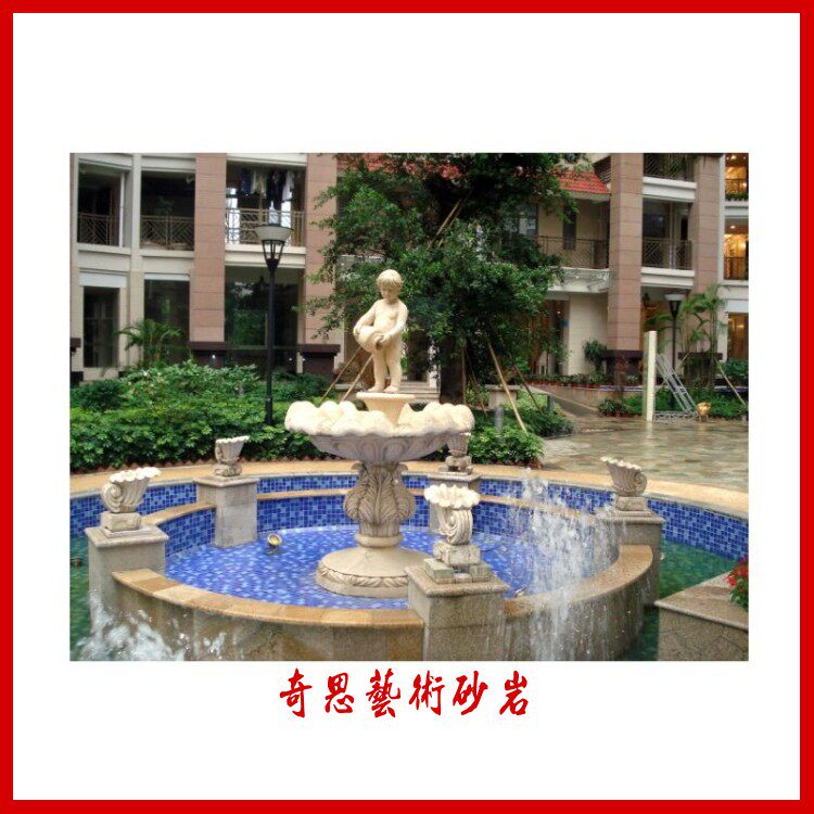 Sandstone Sculpture Eu Style Reliefs Sandstone Fountain Kid Spray Pool Urban Landscape Sculpture Hotel Villa Renovation