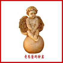 Chic Art Sandstone Reliefs Sandstone Small Angel Spray Pool Round Carved Garden Forest Landscape Sculpture GRP Antique Bronze