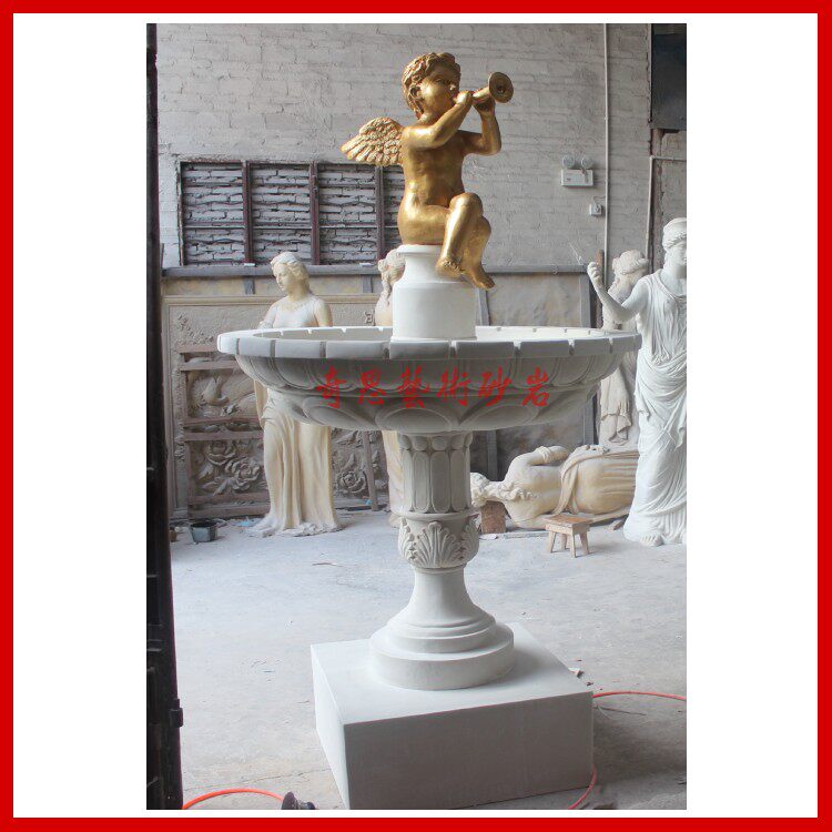 Sandstone Eu Style Spray Pool Sculpture Small Angel Water Spray Sandstone Sculpture Relief Hotel Villa KTV Waterscape Renovation