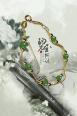手饰/手串 新年转运玫瑰金细链女天然碧玉双圈古风手链钻石细链绿松舒俱首饰
