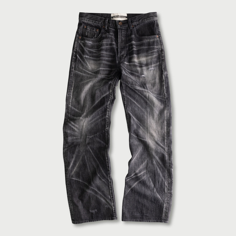 Ashes&Anew Black Multi-Layered Heavy-Duty Whiskered Washed Mid-Low Waist Slim Fit Bootcut Jeans Ashes&Anew Black Multi-Layered Heavy-Duty Whiskered Washed Mid-Low Waist Slim Fit Bootcut Jeans
