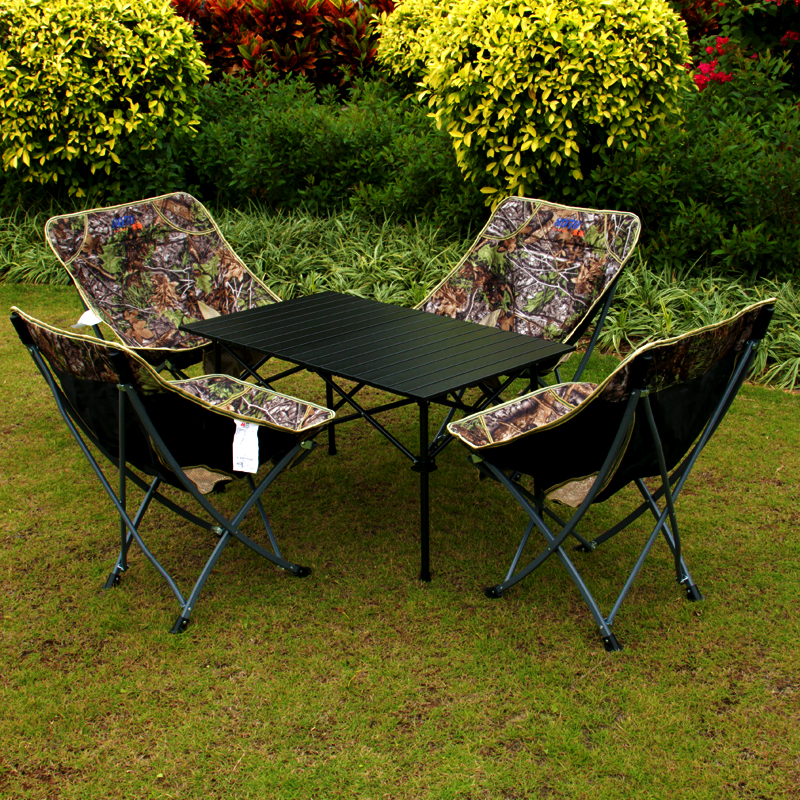 Outdoor table and chair suit combined self-driving portable on-board barbecue camping beach table and chairs backrest leisure table and chairs-Taobao