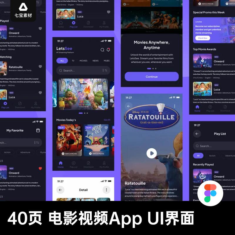 A Complete Set of Movie Video Streaming Software App Interface Ui Kit Figma Design Material Templates