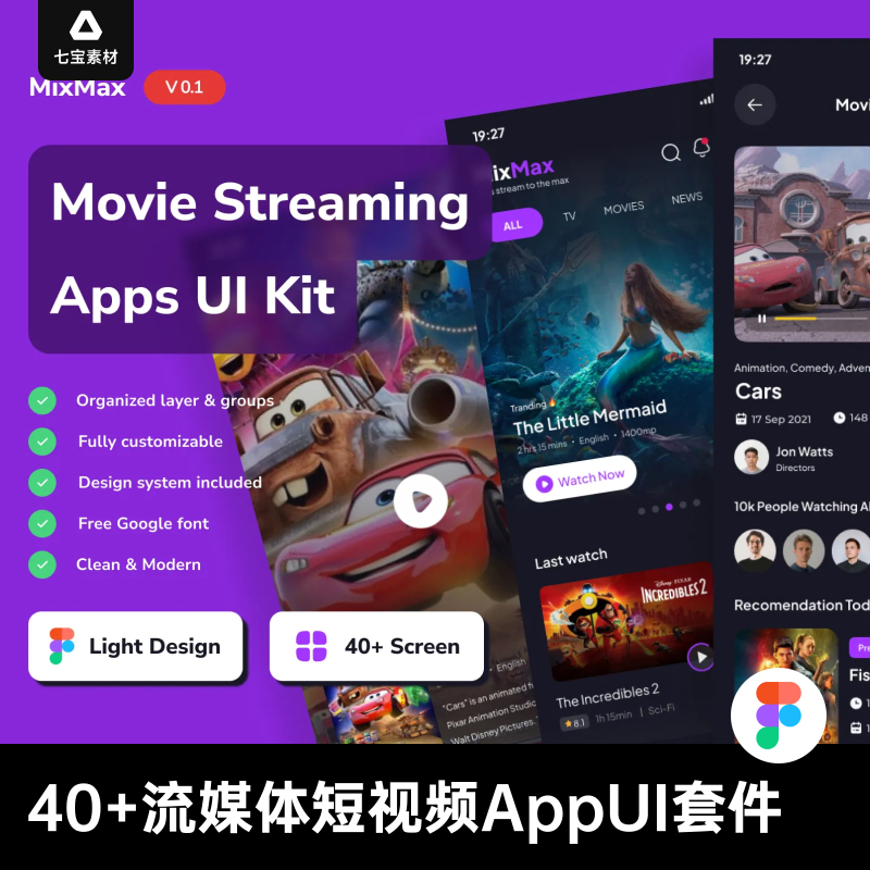 40-Page Streaming Media Movie, Tv Series, Short Video App Interface Ui Design Kit Figma Design Material Template