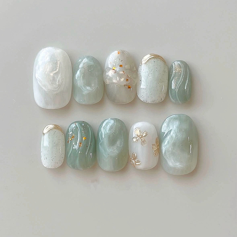 Anqiqi Handmade Wearable Nail Art ins High-End Light Luxury Japanese-Style Gradient Jiangnan Fresh Short Fake Nail Tips
