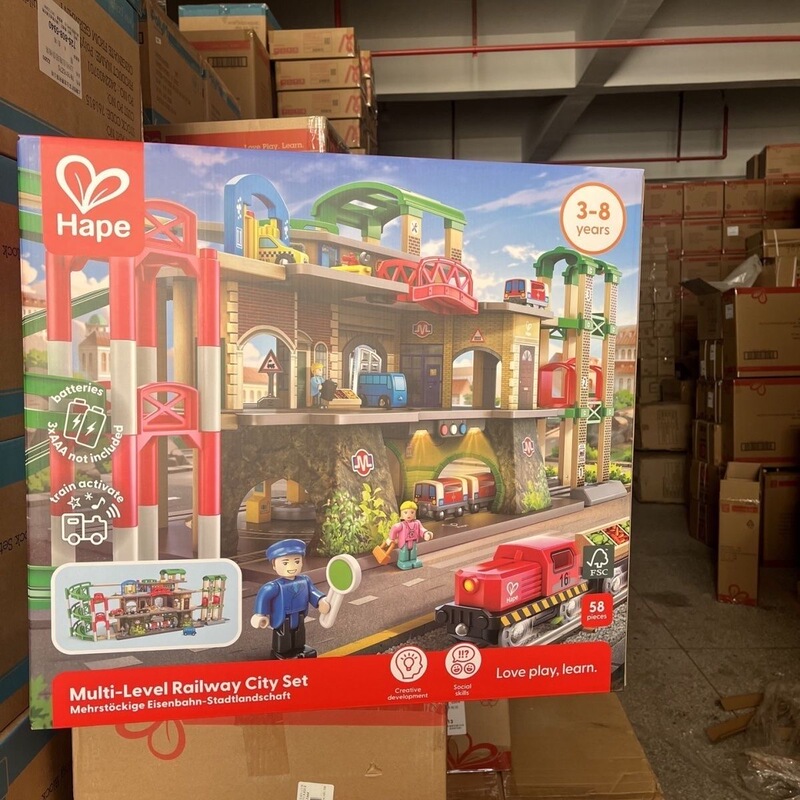 Hape Genuine Modern Multi-Layer City Train Track Set Children's Early Education Educational Toys Wooden Gifts for Boys and Girls