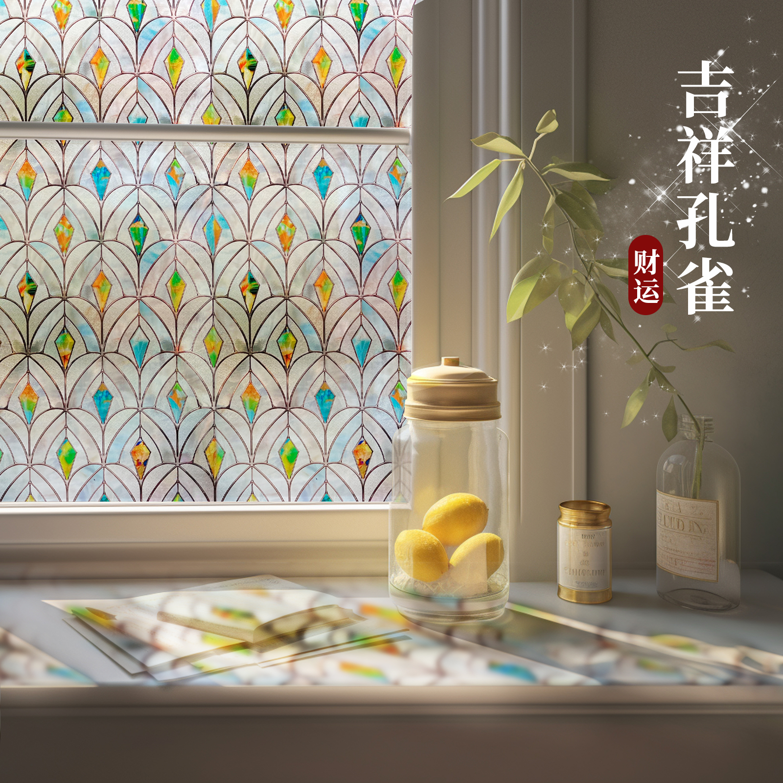 Fanfei フレンチガラスステッカー レトロペイント 装飾 バスルーム ティファニーレリーフ バイオニック バスルームウィンドウフィルム