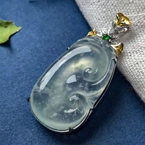 Quarry Weng Natural Burma Emerald Ice Floating Snow Cotton Ruyi Pendant 18K Gold Jewelry