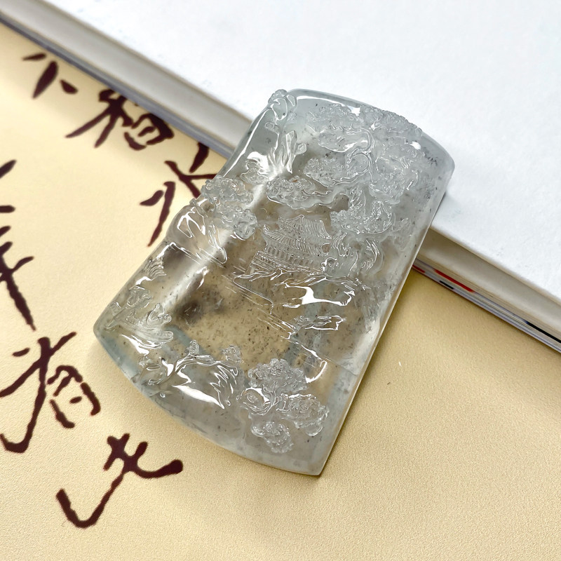 Quarry Weng Jewelry Natural Burmese Jade A Goods Landscape Earrings Pendant Pendant Live Special Shooting Private Shooting Invalid