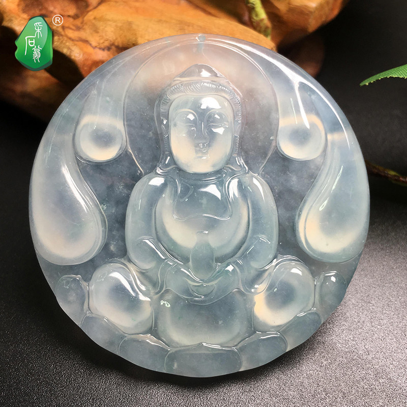 Quarry Weng natural Myanmar a goods jadeite landscape brand Guanyin brand ice necklace pendant for men and women