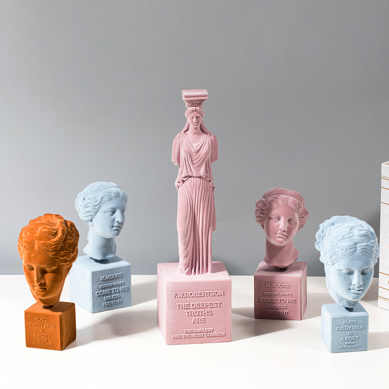 Greek goddess resin sculpture fittings color floating head set up Nordic style room soft design