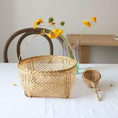 Japan original simple handmade bamboo woven blue portable bamboo vegetable blue fruit blue storage bamboo basket hand woven bamboo products