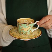 Faff-style Retro Luxury Milk Tea Cup Saucer Small Bird Flower Textured Ceramic Coffee Cup Disc Retro Black Tea Cup Suit