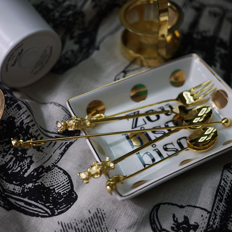 Japan Imported Coffee Spoon Princess Fork Stir Stick Metal Animal Styling Climbing Kitten Small Bear Sweet Spoon