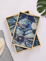 American blue Agate stone pattern glass wooden tray decoration model room living room decoration wine tray ornaments