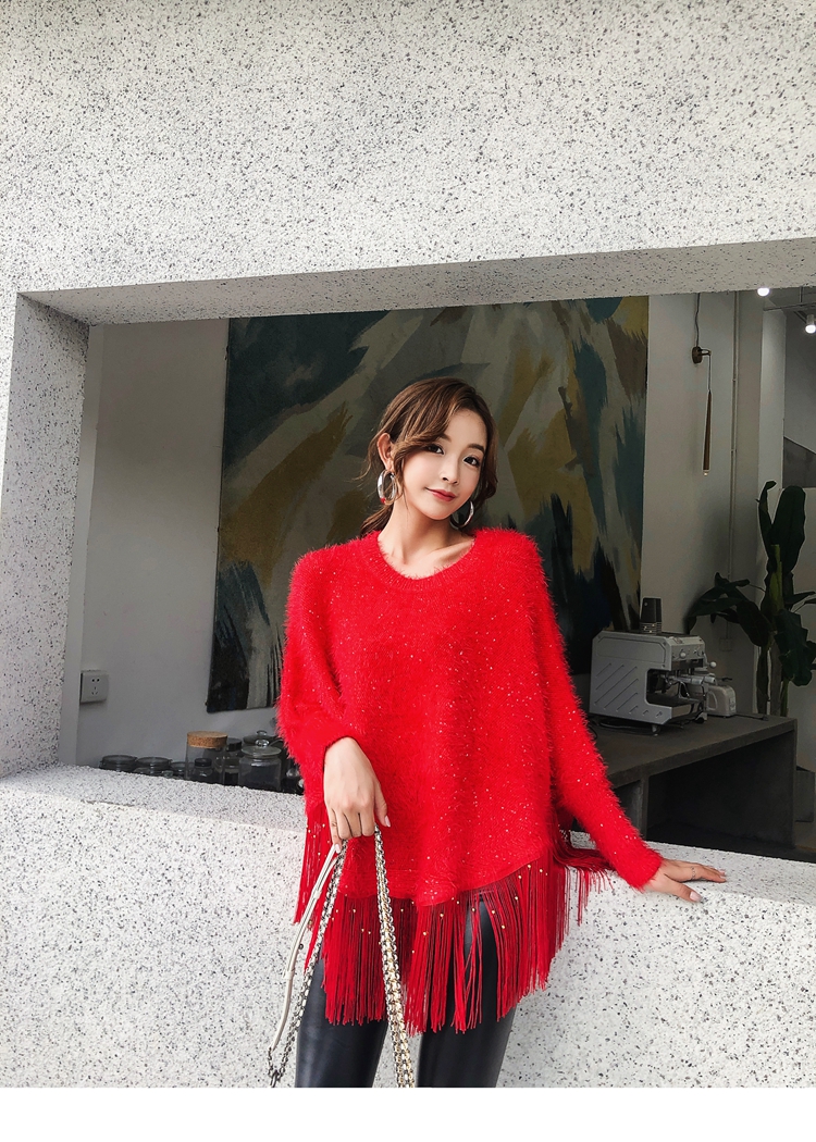 Mùa thu và mùa đông tua rua áo choàng lỏng áo choàng choàng choàng len áo len đầu dày đan áo khoác bat áo sơ mi nữ áo len cổ tim