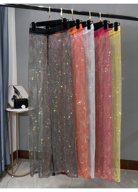 European and American Style Sexy Hollow-Out Ab Color Diamond Sparkling Mesh Wide-Leg Pants Slim Fit Floor-Length Pants Rhinestone Straight-Leg Pants Long Pants European and American Style Sexy Hollow-Out Ab Color Diamond Sparkling Mesh Wide-Leg Pants Slim Fit Floor-Length Pants Rhinestone Straight-Leg Pants Long Pants