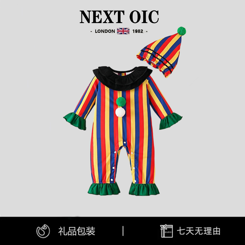 British Next Oic Halloween Baby Funny Jumpsuit Autumn and Winter Outing Baby Photo Shoot Clown Romper Pure Cotton