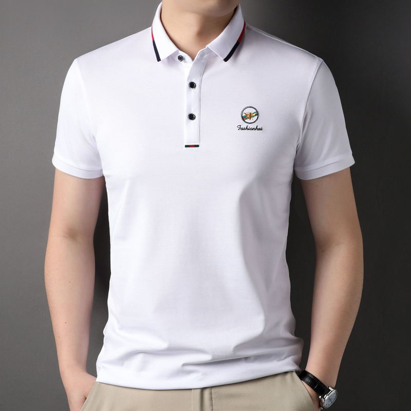 Summer Italian Luxury Brand Lapel Mercerized Cotton Short-Sleeved T-Shirt Men's Business Pure Color Embroidered Half-Sleeved Polo Shirt t