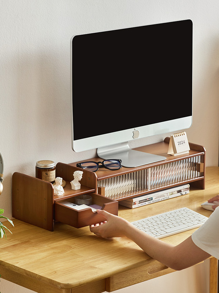 Desktop Computer Elevated Stand Office Monitor Stand Office Desk Storage Rack with Drawer Stand