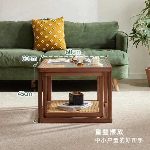 Чангун Стеклянный кофейный столик квадратный столик с домом с домом маленькая квартира роттан маленький чайный стол