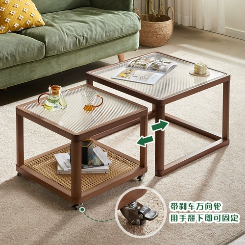 Чангун Стеклянный кофейный столик квадратный столик с домом с домом маленькая квартира роттан маленький чайный стол