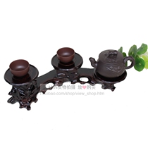 Redwood carving ornaments base solid wood stone teapot seat wooden round seal seat decorative ornaments three-connected body