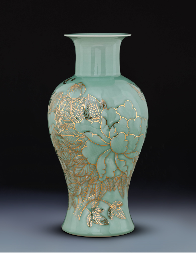 Jingdezhen ceramic vases, flower arranging is hand - made shadow blue paint peony pomegranate bottles of Chinese style sitting room adornment is placed