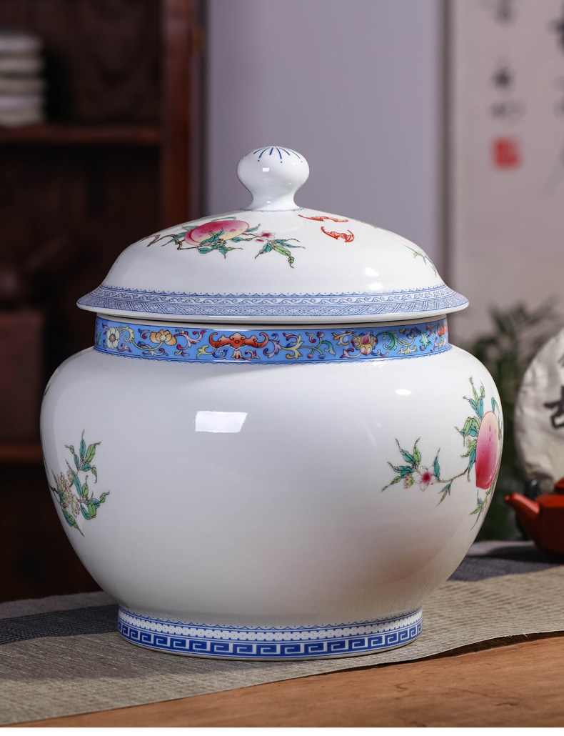 Jingdezhen ceramic tea pot a large household of Chinese style of archaize pastel high - capacity barrel puer tea storage tank