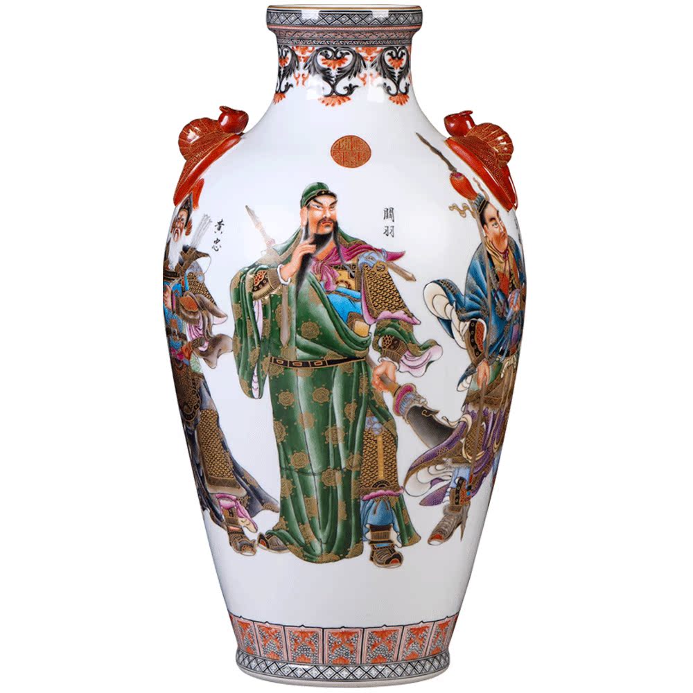 Archaize of jingdezhen ceramics powder enamel hand - made five tiger general vase Chinese style living room TV cabinet decorative furnishing articles