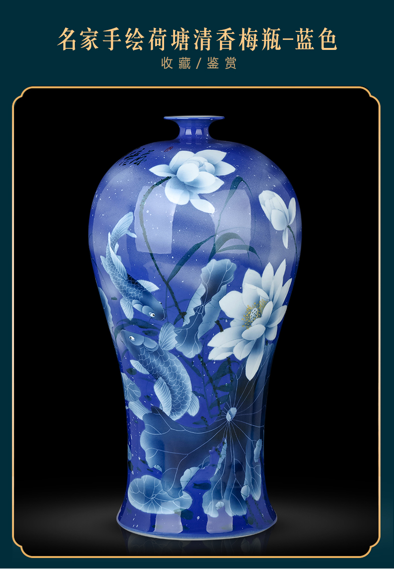 Jingdezhen chinaware lotus of blue and white porcelain vase hand - made flower arrangement sitting room decoration of Chinese style desktop furnishing articles