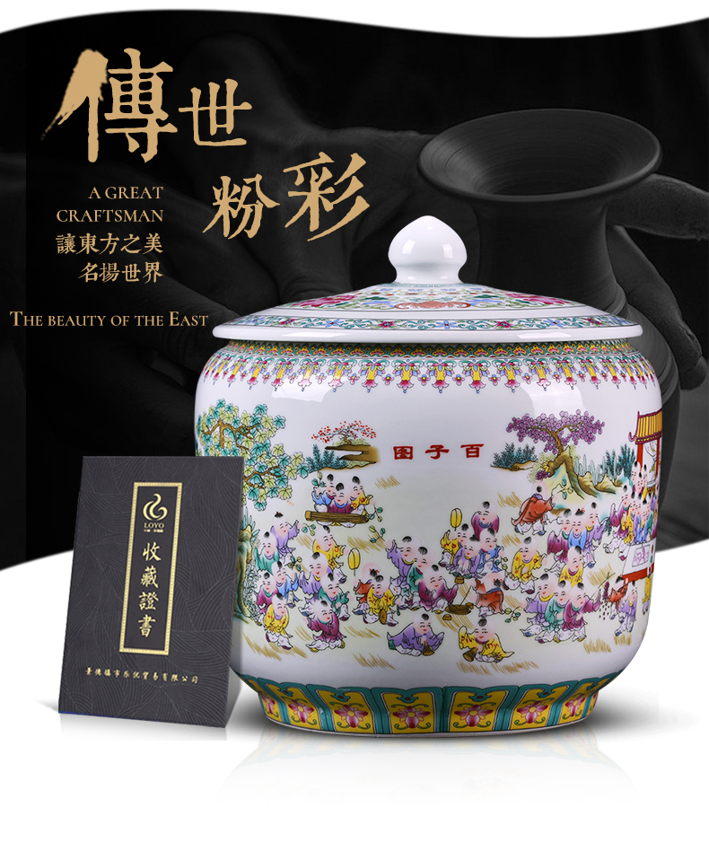Jingdezhen porcelain tea pot home moistureproof large storage puer tea cylinder Chinese figure storage tank by the ancient philosophers