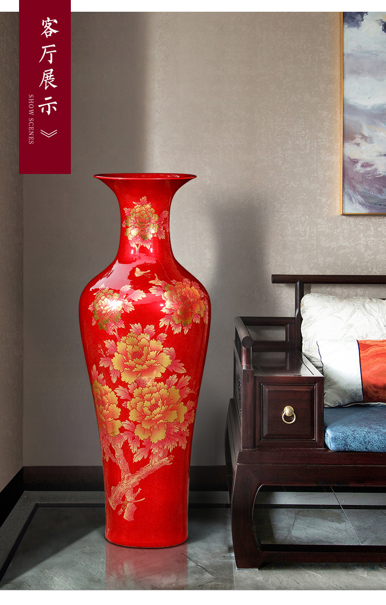 Jingdezhen ceramics of large vases, crystal glaze peony hotel porch Chinese king retro furnishing articles