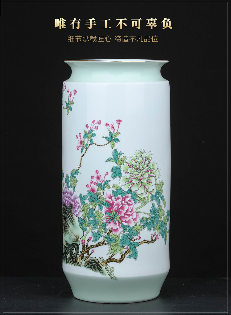 Jingdezhen ceramics powder enamel vase painting tube of the sitting room of Chinese style household adornment porcelain flower arranging office furnishing articles