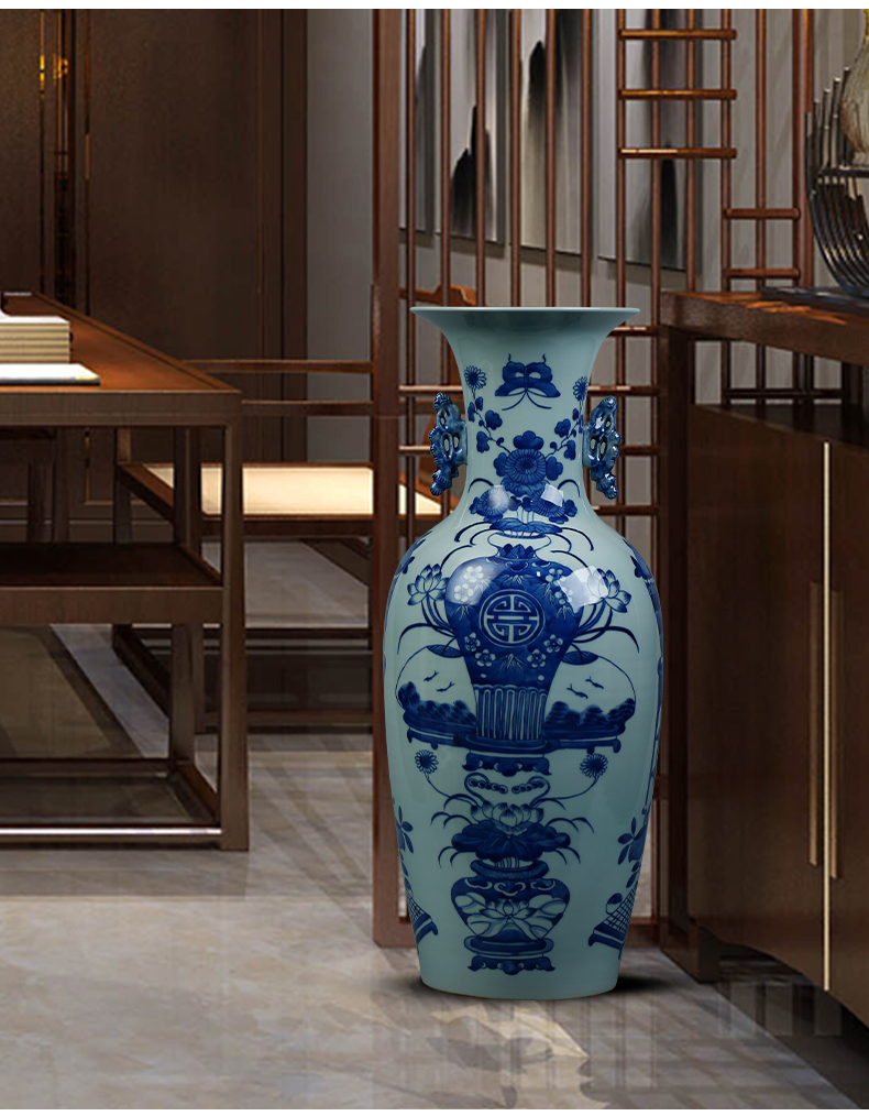 Jingdezhen ceramic vase landing a large sitting room of Chinese style flower arranging porch is decorated furnishing articles opening gifts blue and white porcelain