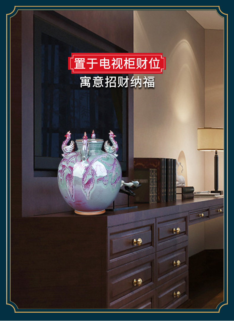 Jingdezhen ceramics, vases, antique Chinese style living room TV cabinet rich ancient frame home decoration handicraft furnishing articles