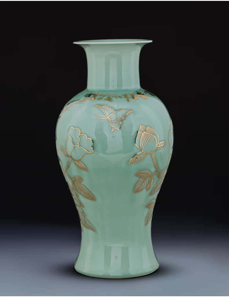 Jingdezhen ceramic vases, flower arranging is hand - made shadow blue paint peony pomegranate bottles of Chinese style sitting room adornment is placed