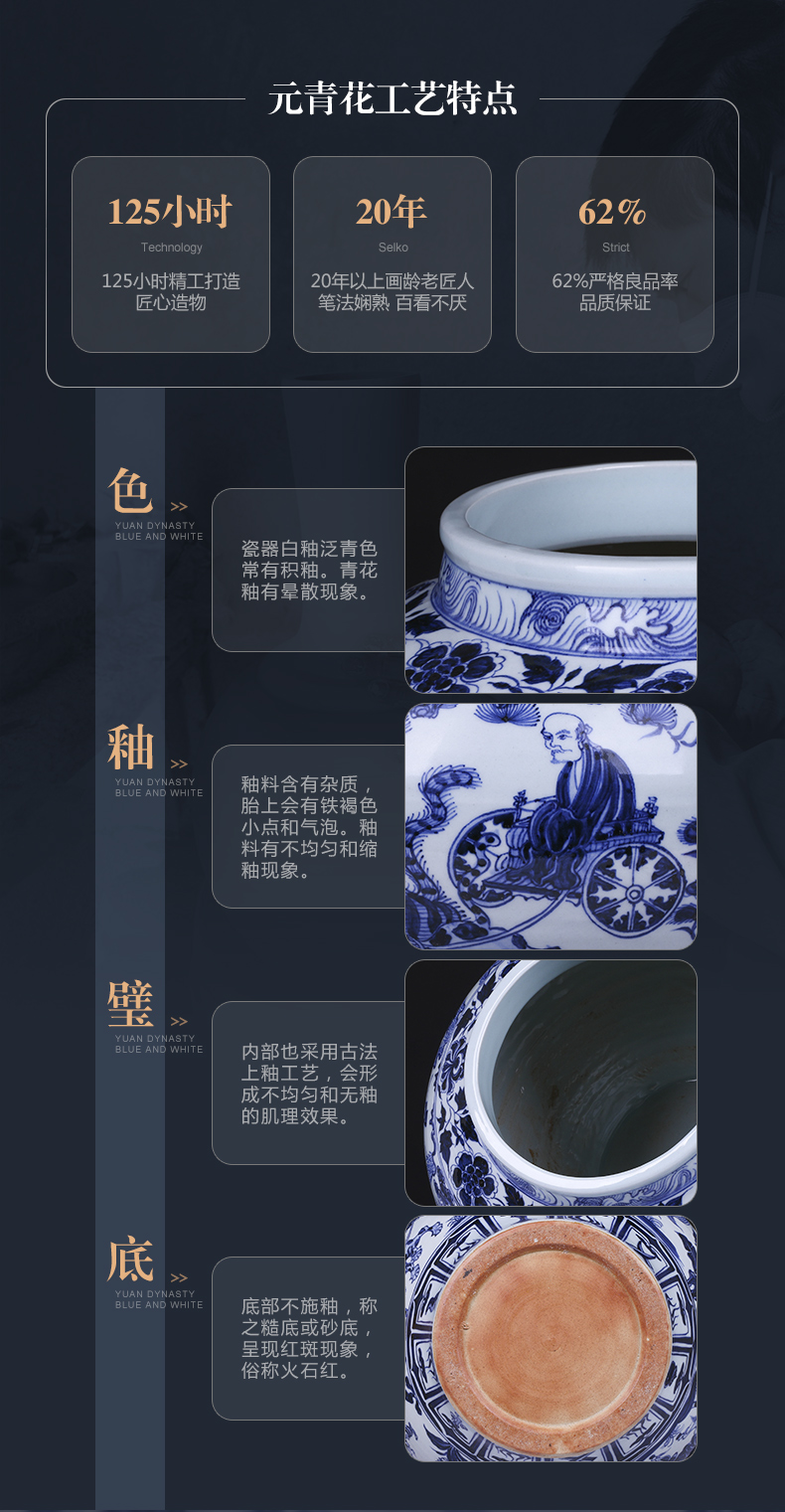 Jingdezhen ceramic vases, antique yuan blue and white porcelain Chinese style household living room TV ark adornment rich ancient frame furnishing articles